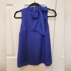 Cobalt Blue Sleeveless Mock Neck Top with Bow